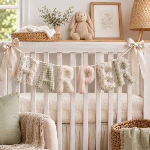 Custom Baby Name Banner, Personalized Fabric Letter Garland, Handmade Nursery Wall Decor, Pastel Baby Room Decoration, Newborn Gift