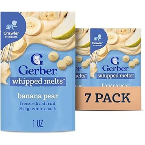 Gerber Stage 3 Baby Food Snacks, Banana Pear Whipped Melts, Baby Led Feeding, 7PK