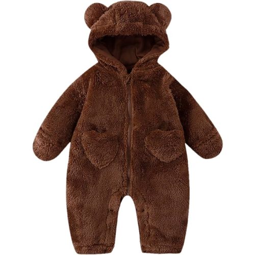 Newborn Baby Onesie Winter Fleece Outfit Girl Boys Infant Clothes Jumpsuit Baby Bear Hooded Romper Snowsuit