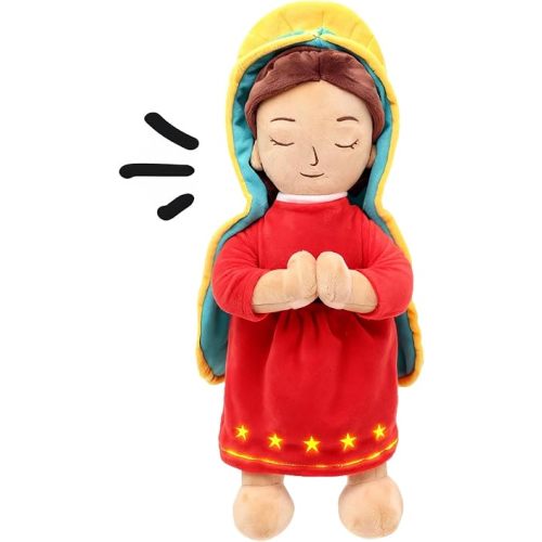 Yelakey Talking Guadalupe Plush Musical Virgin Mary Plush, Virgen de Guadalupe Doll Speaks 20 Bible Verses and Plays 3 Religious Songs, Religious Stuffed Doll for Easter Christmas Baptism Gift