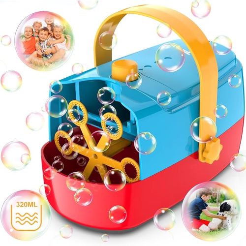 Bubble Machine Durable Automatic Bubble Blower, 18000+ Big Bubbles Per Minute Bubbles for Kids Toddlers Bubble Maker Operated by Plugin or Batteries Bubble Toys for Indoor Outdoor Birthday Party