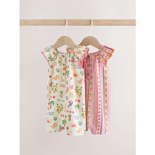 Natural/Coral Fruit Printed Textured Jersey Baby Rompers 2 Pack