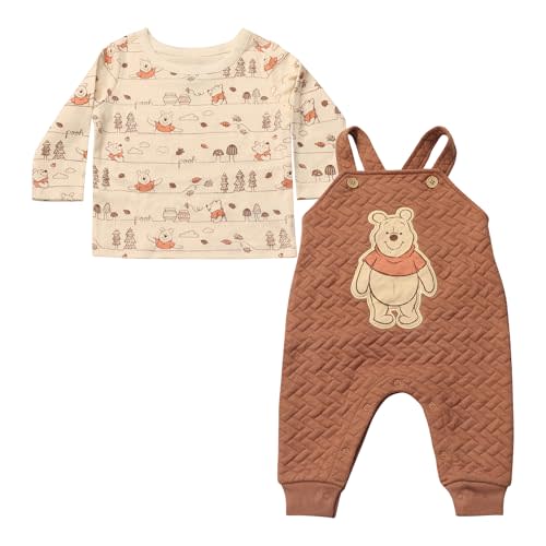 Magic Threadz Disney Clothes Baby Boys Overall Set – Mickey Mouse & Winnie the Pooh Long Sleeve Top & Romper Outfit (0–24M)