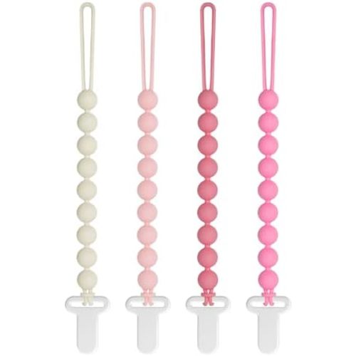 Pacifier Clips Baby Girls - Draklary 4 Pack Paci Clip Silicone Soothe Baby Binky Holder for Newborn Essentials Shower Birthday Gift