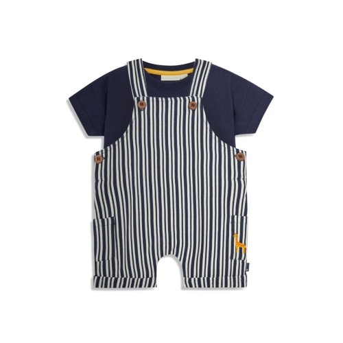 Cotton T-Shirt & Stripe Overalls Set, 3-6M