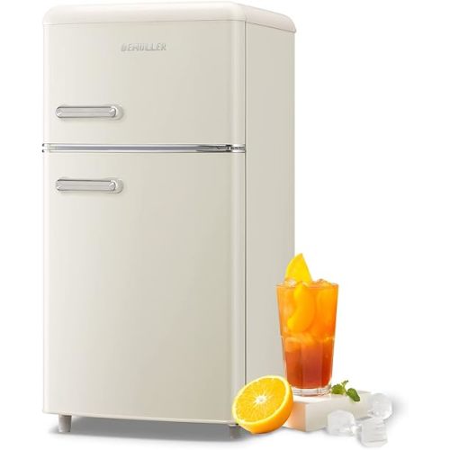 Retro Mini Fridge 3.5 Cu.ft Small Refrigerator with Top Freezer Compact Fridge Apartment Size Refrigerator Dual Door with Handles for Home Office Dorm