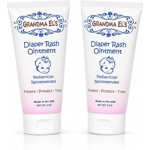 Grandma El’s Diaper Rash Ointment – Gentle Protection & Relief for Baby’s Delicate Skin – Pediatrician-Approved Moisturizing Barrier – Safe for Cloth & Disposable Diapers – 2oz, 2-Pack