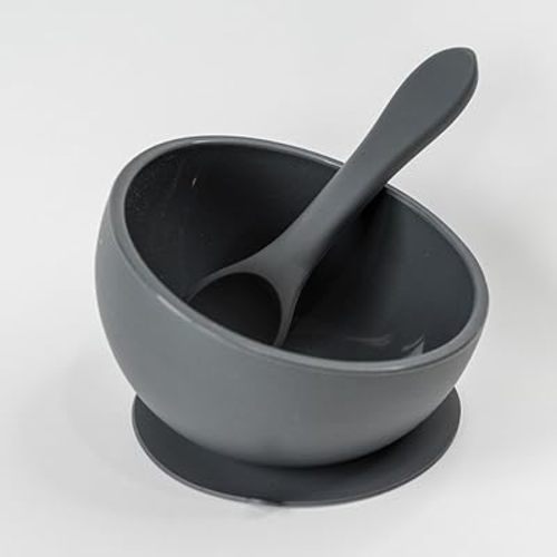 Babeehive Goods Bowls | Stress-Free, Mess-Free Mealtime | Food-Grade Silicone | Sturdy Suction Bowl and Soft Silicone Spoon | Soft, Flexible Silicone | Perfectly Sized, BPA-Free (Charcoal)