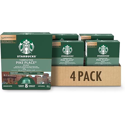 Starbucks By Nespresso Pike Place Roast Coffee Pods, Medium Roast, Nespresso Vertuo Line Compatible Capsules, 4 X 8 Coffee Pods, 32 Count