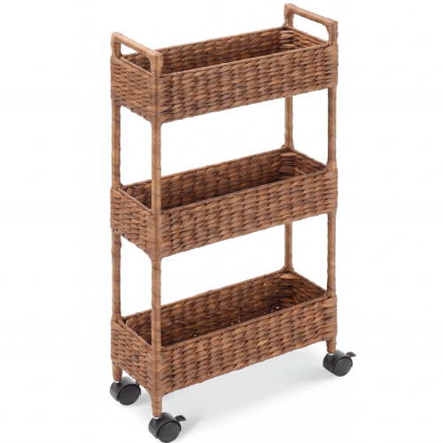 Best Choice Products 3-Tier Slim Rolling Nursery Caddy w/Wheels, Utility Cart for Storage Organization - Chestnut