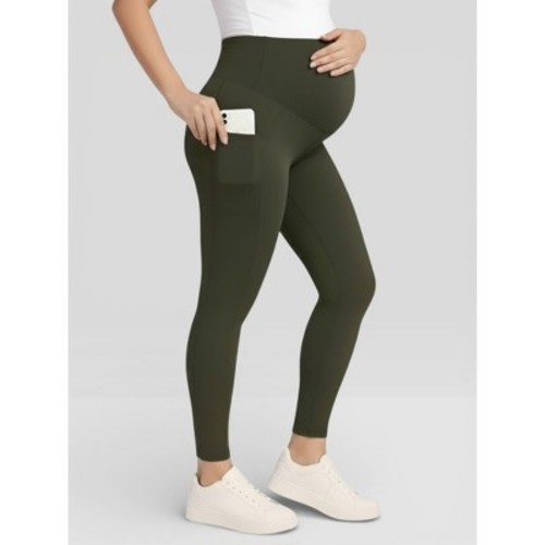 Women's Over the Belly Side Pocket Active Maternity Leggings - Deep Depths - Size: Medium - Motherhood Maternity