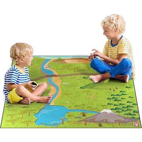 Safari Play Mat for Toy Animals | Foldable Solution |Large Size 57” x 57” | All Safari Animals | African Jungle Serengeti | Child Activity Mat | by Play Mat Factory