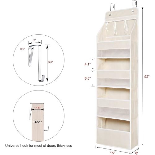 Univivi 5-Shelf Over Door Hanging Organizer Fabric Door Storage with 4 Large Pockets and 3 Small PVC Pockets Wall Mount Hanging Storage Organizers for Baby Nursery (Beige Pattern)
