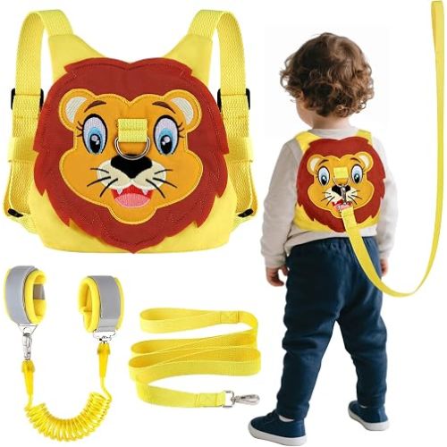 Toddlers Leash + Anti Lost Wrist Link Child Kids Safety Harness Kids Walking Wristband Assistant Strap Belt for Boys Pink Christmas Gift (Yellow)