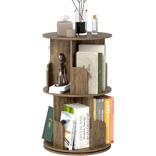 2-Tier Rotating Bookshelf, 360° Spinning Corner Bookcase Space-Saving Storage Rack for Living Room, Bedroom, Office, Kids Room