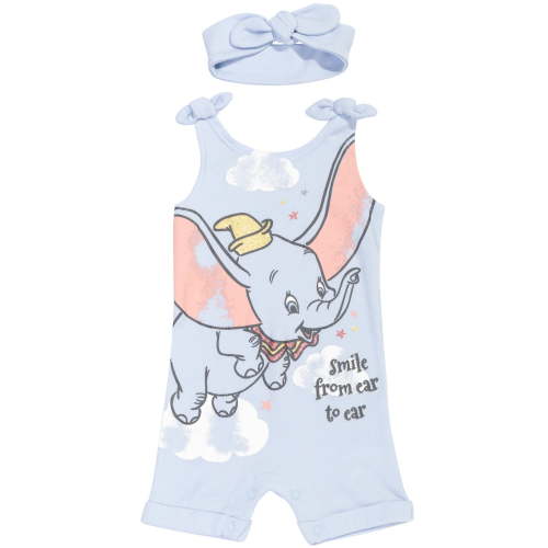 Disney Dumbo Baby Girls' Sleeveless Romper Pajama and Headband Set Light Purple Dumbo