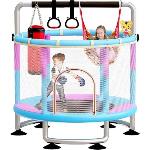 5-in-1 Toddler Trampoline for Kids,60"" Trampoline for Toddlers,Upgrade Kids Trampoline Indoor Outdoor,500lbs Baby Child Large Small Trampoline with Safety Net