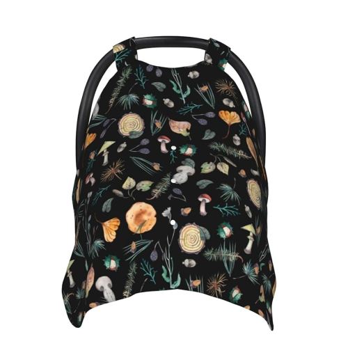 Mushrooms Autumn Leaves Baby Car Seat Canopy and Nursing Cover for Breastfeeding Multi-Use Cover Lightweight Infant Stretchy Carrier Carseat Winter Cover for Newborn Girls Boys