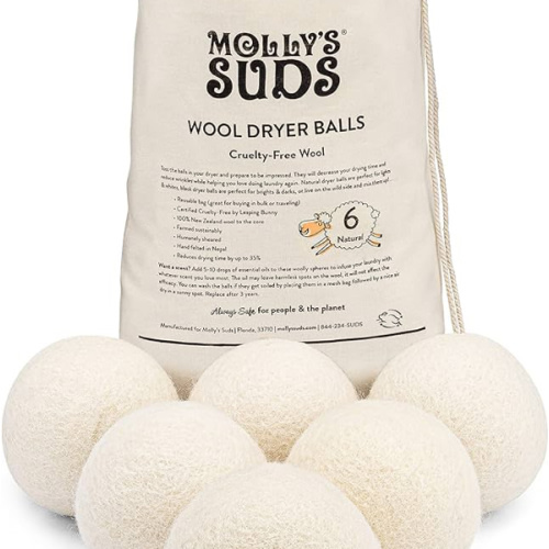 Molly's Suds Wool Dryer Balls | XL, Premium Organic Fabric Softener, Hypoallergenic, Hand-Felted, Reusable, Reduce Drying Time | White, Set of 6