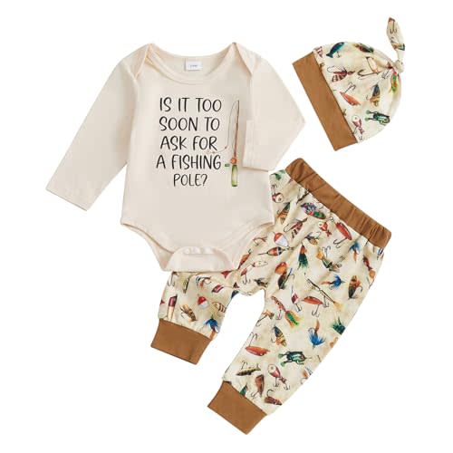 Amnnchya Newborn Baby Boy Clothes Fishing Short Sleeve Romper Shirt Tops Pants Summer Spring Outfits Cute Hat Set