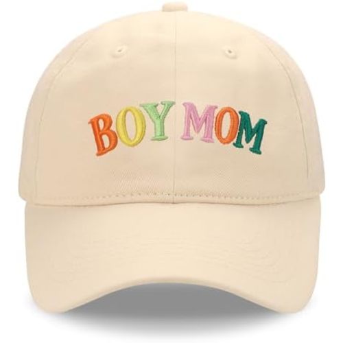 Boy Mom Hat, Adjustable Size Baseball Cap, Gift for Mother’s Day Birthday Christmas Beige