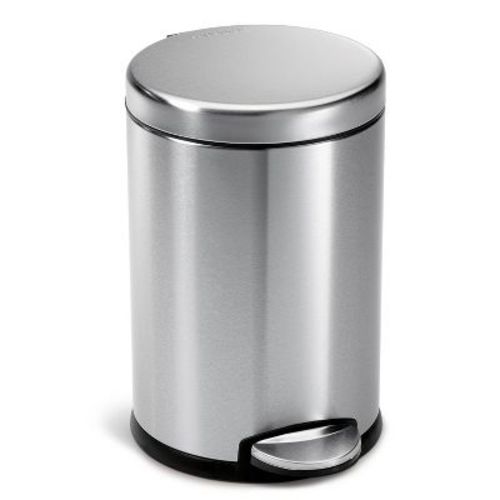 simplehuman 4.5L Bathroom Step Trash Can with Silent Close Lid Brushed Stainless Steel Round Wastebasket