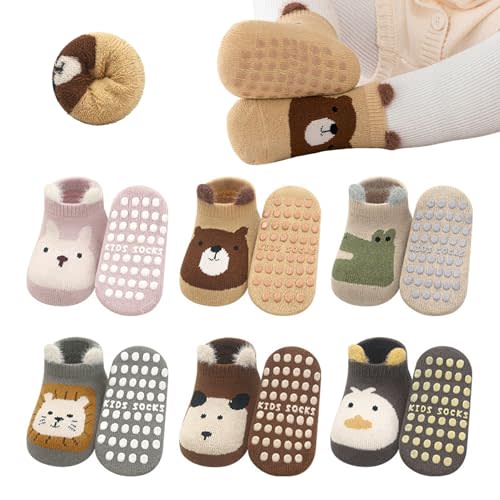 BEHELE Baby Non-skid Ankle Socks with Grips Toddler Warm Thick Socks Anti Skid Floor Gripper Girl Boy First Walking Newborn