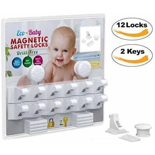 Eco-Baby Child Safety Magnetic Cabinet and Drawer Locks for Proofing Kitchen 12 Pack Child Latches
