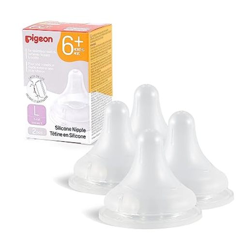 Pigeon Silicone Nipple (L) with Latch-On Line, Natural Feel, 6+ Months, 4 Counts