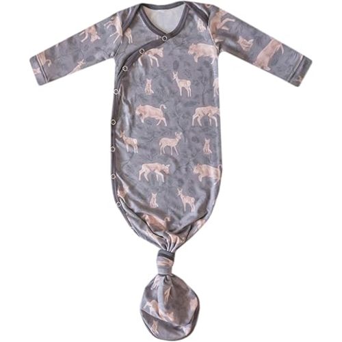 Copper Pearl Baby Gown - Knotted Newborn Sleepers for Baby Boy and Girl, Soft Stretchy Long Sleeve Infant Gowns with Bottom Tie and Hand Mittens, Perfect Hospital Coming Home Outfit (Timber)
