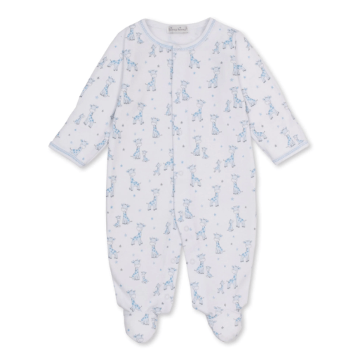 Printed Footie with Snaps - Blue Just Giraffes