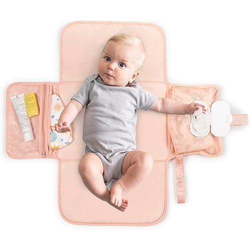 Tiny Twinkle Portable Diaper Changing Pad – Foldable, Waterproof & Compact Travel Changing Mat with Storage | Smart Wipes Pocket for On-The-Go Parents(Shine)