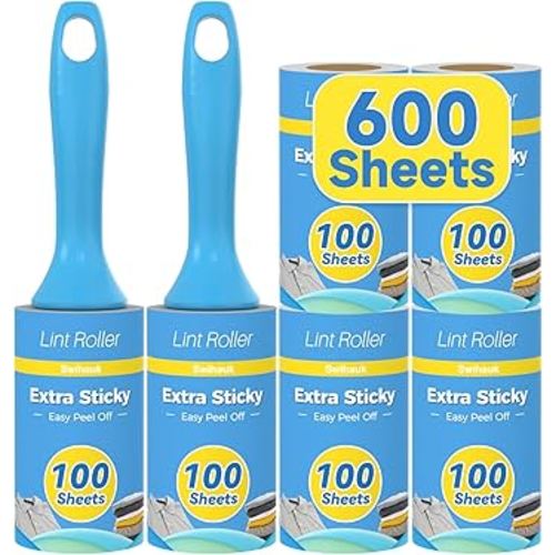 Swihauk 600 Sheets Extra Sticky Lint Rollers for Pet Hair, Easy Spiral Tear Lint Roller for Clothes with Ergonomic Handle, Multipurpose Lint Remover for Furniture, Carpet, Car Seat