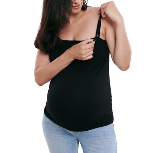 Motherhood Maternity Women's Clip Down Nursing Tank Top Cami with Adjustable Straps and Built-in Shelf Bra for Breastfeeding
