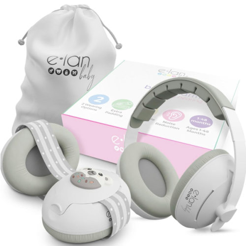 2-in-1 Baby Ear Muffs Noise Protection - Baby Headphones for Noise & Plane Travel - 2 Headbands - Toddler Ear Protection for Infant & Toddler Travel Essential, Age 1-36 Months
