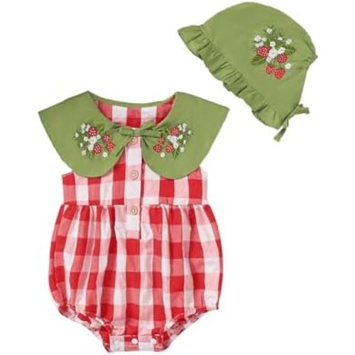 Baby Girl Strawberry Embroidery Bodysuit Baby Outfit Set Cotton Cute Romper for Girls