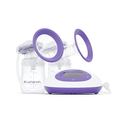 Lansinoh Signature Pro Portable Double Electric Breast Pump with LCD Screen | 3 Power Modes, 25mm Flanges, 2 Bottles, 1 Slow Flow Nipple, & Carry Bag