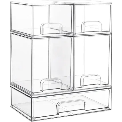 Stackable Storage Drawers Set of 5, Clear Plastic Organizer Bins - TikTok Shop