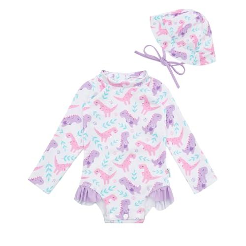 babygoal Baby Girls Long Sleeve One Piece Rash Guard Swimsuit with Zipper, UPF 50+ Sun Protection