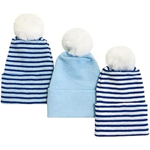 Nurses Choice Newborn 3 Piece Knit Hat Set with Pom Pom