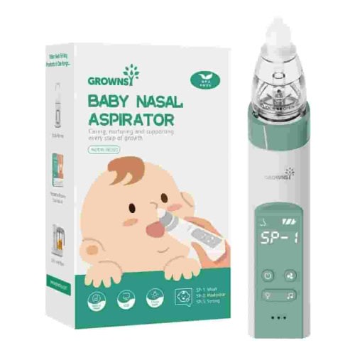 Grownsy Electric Infant Nasal Aspirator with 3 Tips, 3 Suction Levels, Music/Light Function, Green