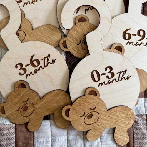 Sleeping Bear Baby Closet Dividers: Handmade Wood Nursery Organizer