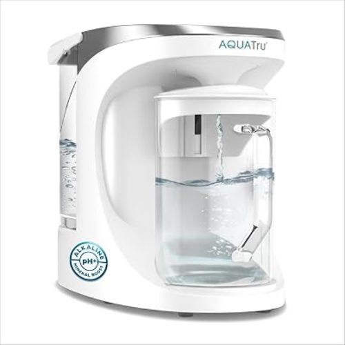 AquaTru Glass Carafe Alkaline Countertop Reverse Osmosis Water Purifier | 4 Stage RO System | Removes 84 Contaminants Including PFOA & PFOS (PFAS), Lead and Microplastics | Adds Alkaline Minerals
