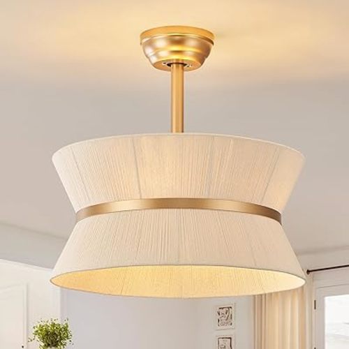 Boho Ceiling Fan with Light and Remote Rattan Chandelier Fan Gold Caged Fandelier Ceiling Fan with Light for Bedroom,Nursery,Foyer,Kitchen and Living Room(6 Speeds Timing Adjustment Height Enclosed)