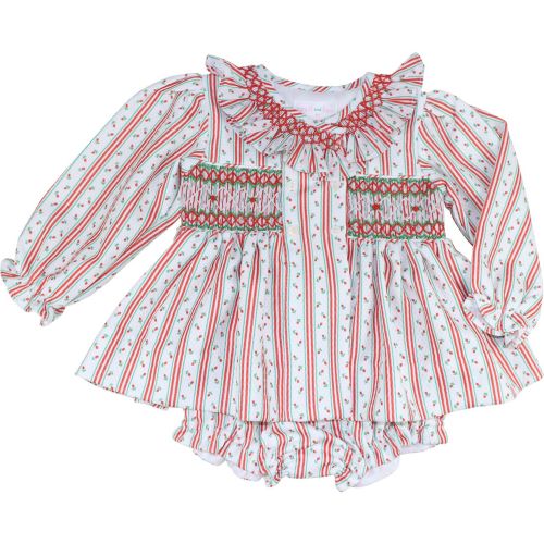 Red And Green Rosebud Smocked Rosette Diaper Set – Cecil & Lou