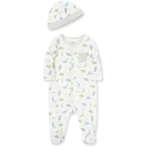 Little Me Baby Boy Clothes 2-Piece Baby Sleeper and Cap Set, 100% Cotton Footies Baby Essentials, Preemie to 9 Months