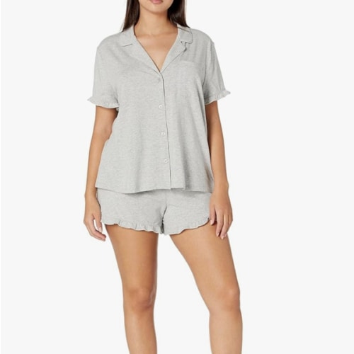 Amazon Essentials Women's Cotton Modal Piped Notch Collar Pajama Set, Comfortable Loungewear (Available in Plus Size)
