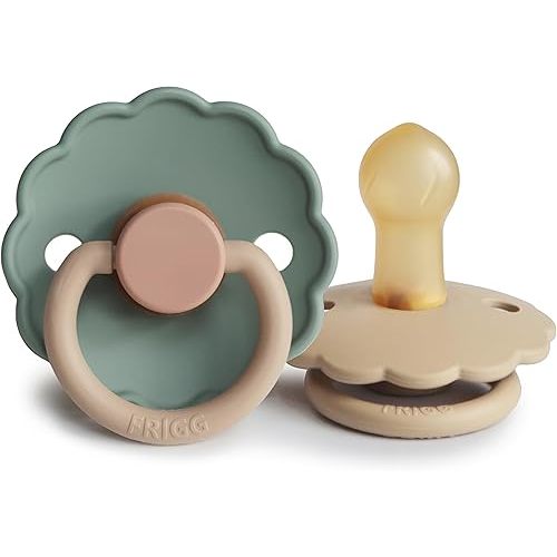FRIGG Daisy Natural Rubber Baby Pacifier | Made in Denmark | BPA-Free (Willow/Croissant, 0-6 Months) 2-Pack