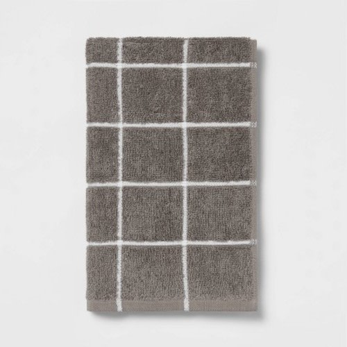 Everyday Grid Hand Towel Dark Gray - Room Essentials™: Midweight Cotton Blend, Fade-Resistant, OEKO-TEX Certified