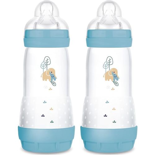 MAM 11oz Easy Start Anti-Colic Baby Bottles, Fast Flow, Breastfeeding-Like Silicone Nipple, Reduces Colic, Gas, & Reflux, Easy-to-Clean, BPA-Free, 4 Plus Months